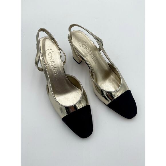 Chanel Cap Toe Slingbacks Pumps Heels size 35 - Picture 1 of 14